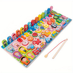 Montessori Wooden Preschool Math Toy Traffic Fishing Busy Board