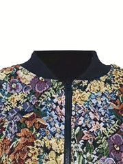 Vintage Baseball Neck Floral Print Jacket Women's Outerwear