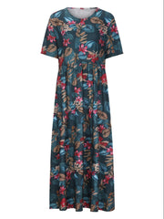  Floral Print Short Sleeve Maxi Dress