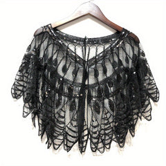 Vintage Ruffle Shawl Sequin Embroidery Mesh Cardigan