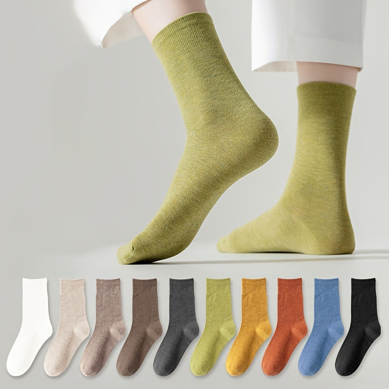 5 Pairs Solid Socks Women's Mid Tube Stockings