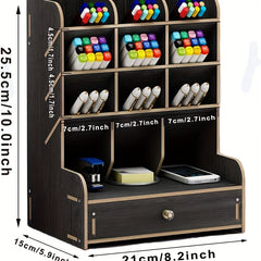 Wooden Desk Organizer Pen Holder Desktop Stationary Storage