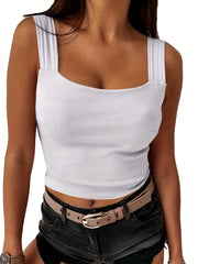 Solid Square Neck Tank Top Sleeveless Casual Spring Summer Women's Top