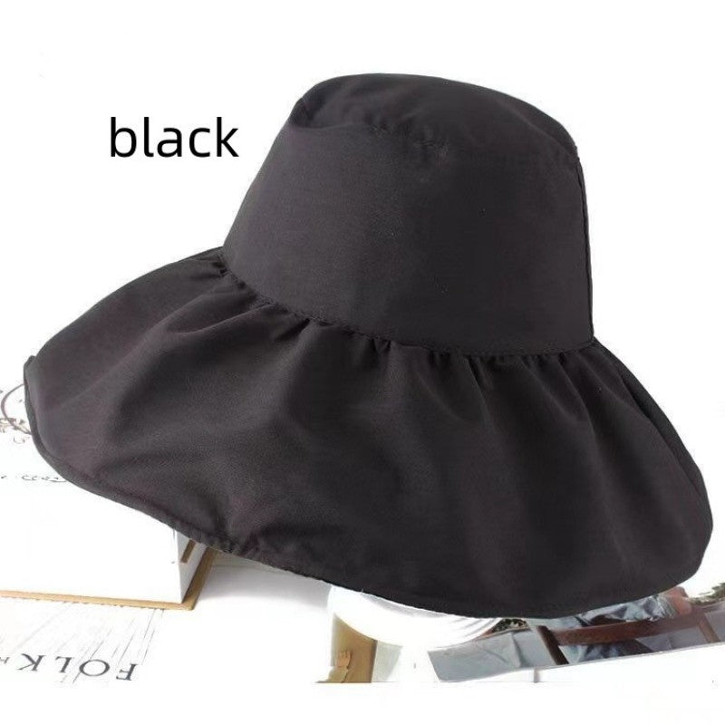 Wide Brim Sun Hat Solid Sunscreen Foldable Bucket Hats Cotton Beach Travel