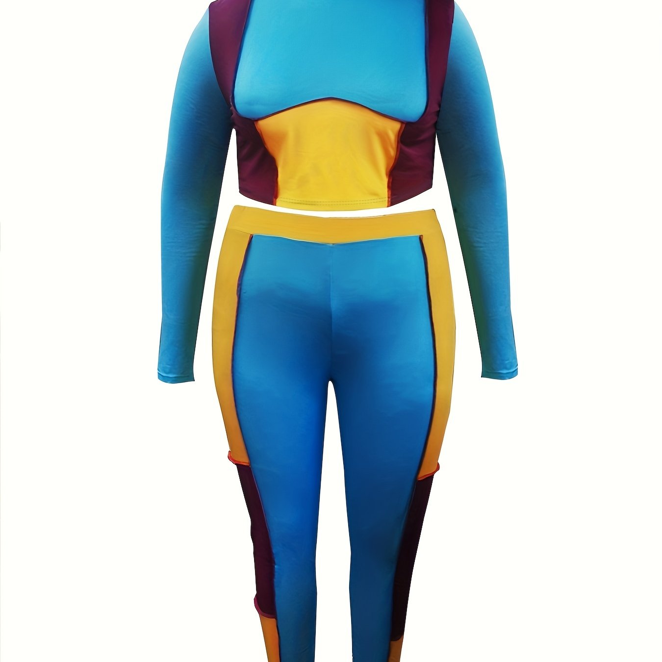  Colorblock Crop Top & Leggings Set