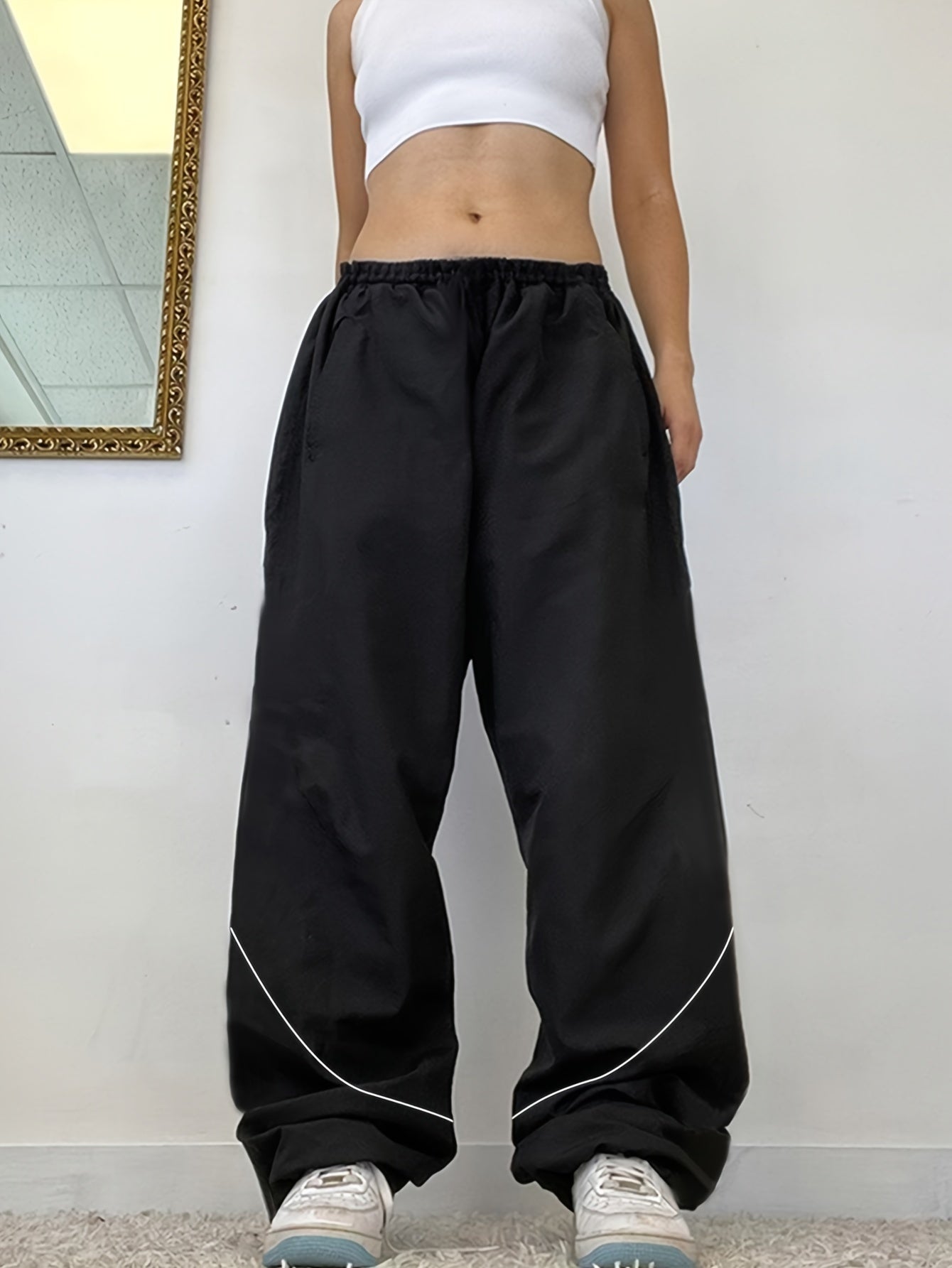 Loose Elastic Waist Cargo Pants with Side Pocket
