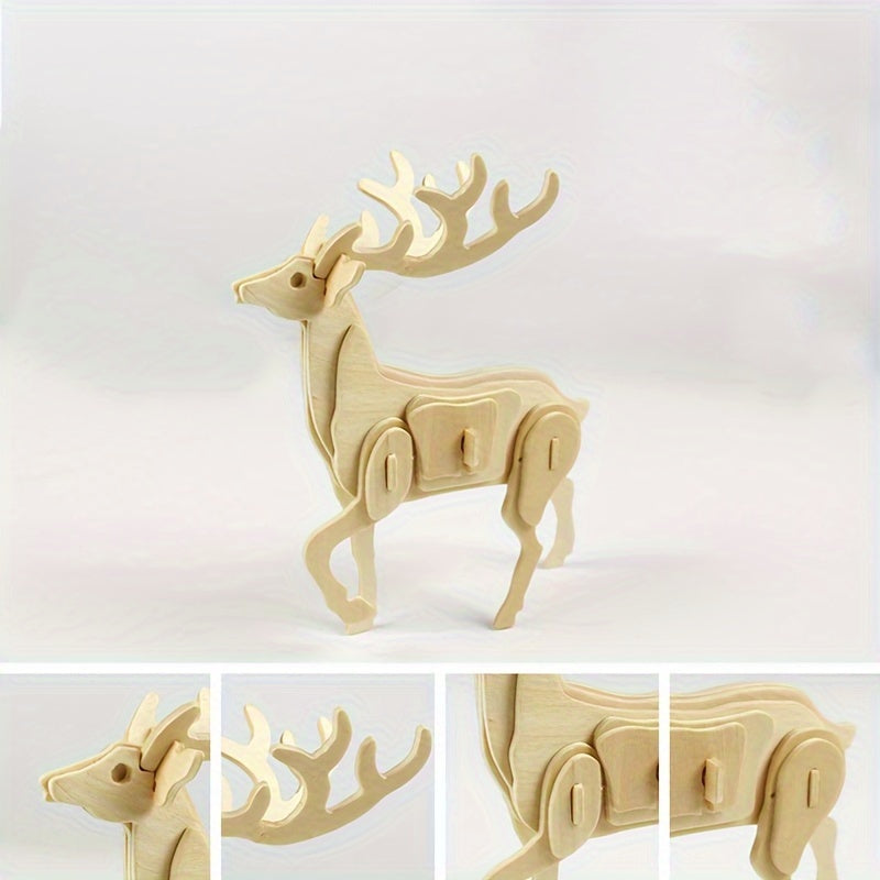 3D Animal Wooden Puzzle Educational Toy DIY Building Block Model