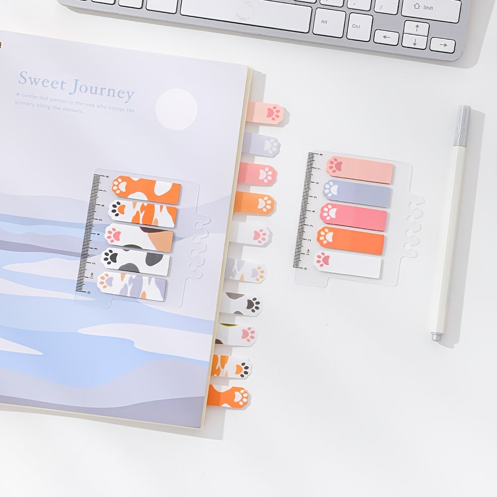 100 Sheet Cat Paw Sticky Notes Set with Ruler