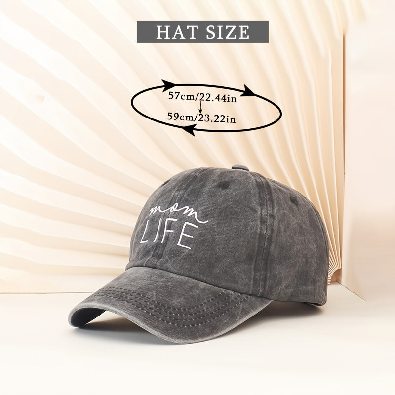 MOM LIFE Embroidery Baseball Cap Washed Solid Unisex Sun Visor Hat