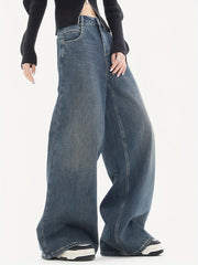 Wide Leg Baggy Jeans Solid Loose Fit Street Grunge Style Denim Pants