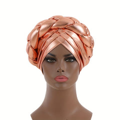 Champagne Three layer Turban Cap Hot Stamping Braided Hijab Hat