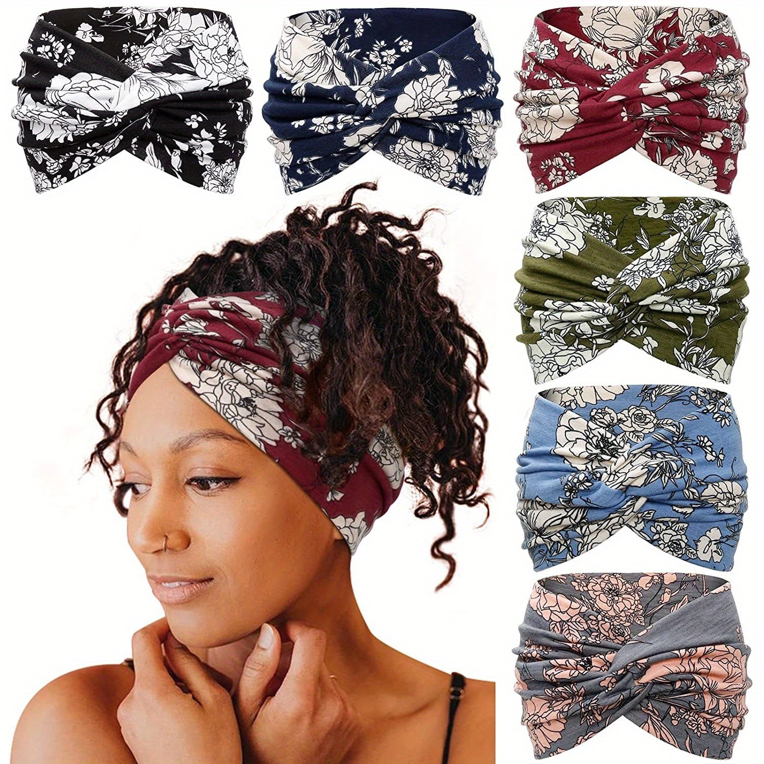 6pcs Floral Criss Cross Headbands for Women Girls