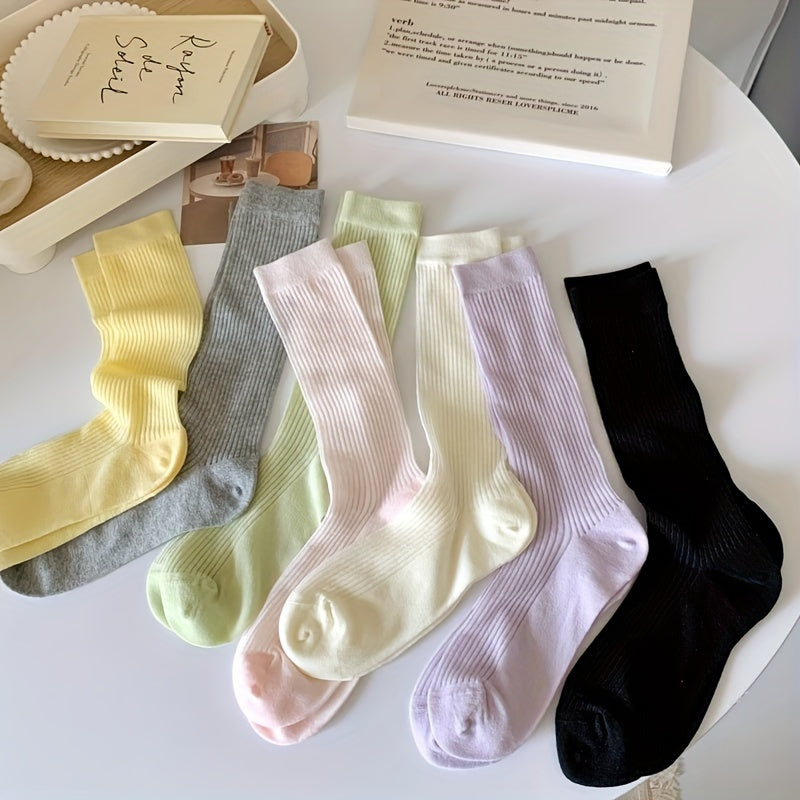 8 Pairs Women's Solid Breathable All match Socks Stockings & Hosiery