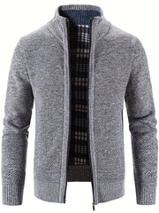 Men's Warm Stand Collar Fleece Jacket - Zip Up Knitted Cardigan