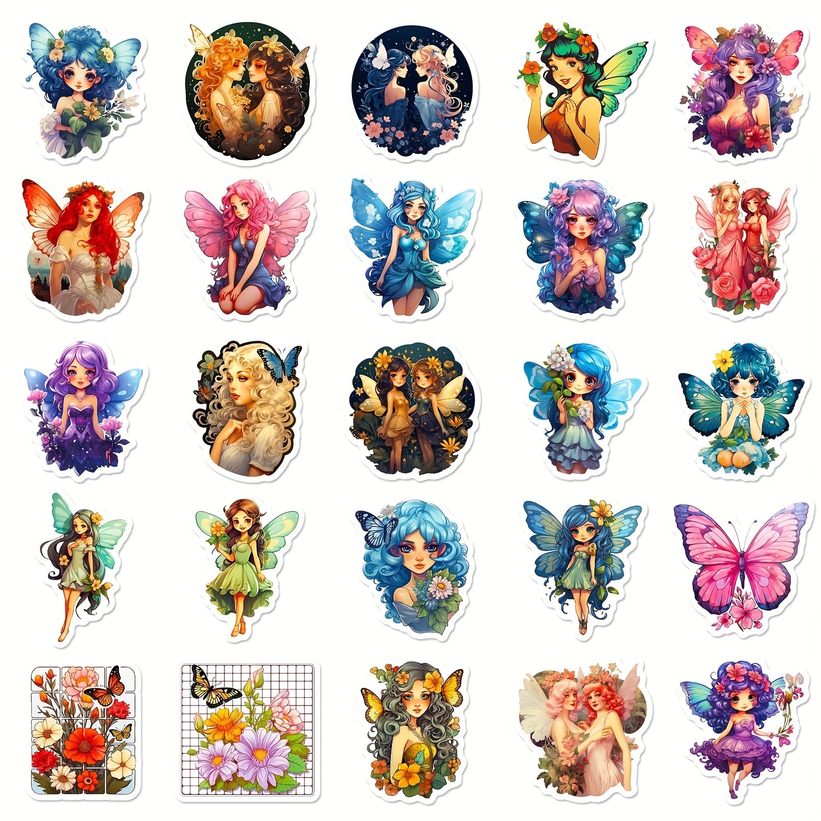 50pcs Butterfly Fairy Stickers Waterproof DIY Water Bottle Laptop Phone