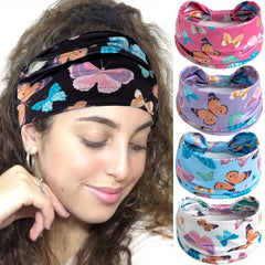 Boho Butterfly Headband Wide Knotted Hair Band Stretchy Sport Yoga Accessory