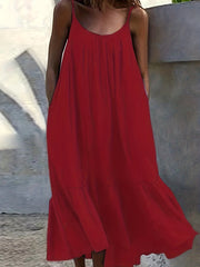  Solid Ruffle Trim Maxi Cami Dress