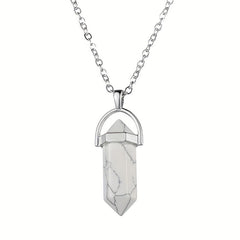 Vintage Silver Quartz Crystal Necklace Chakra Healing Point Pendulum Pendant