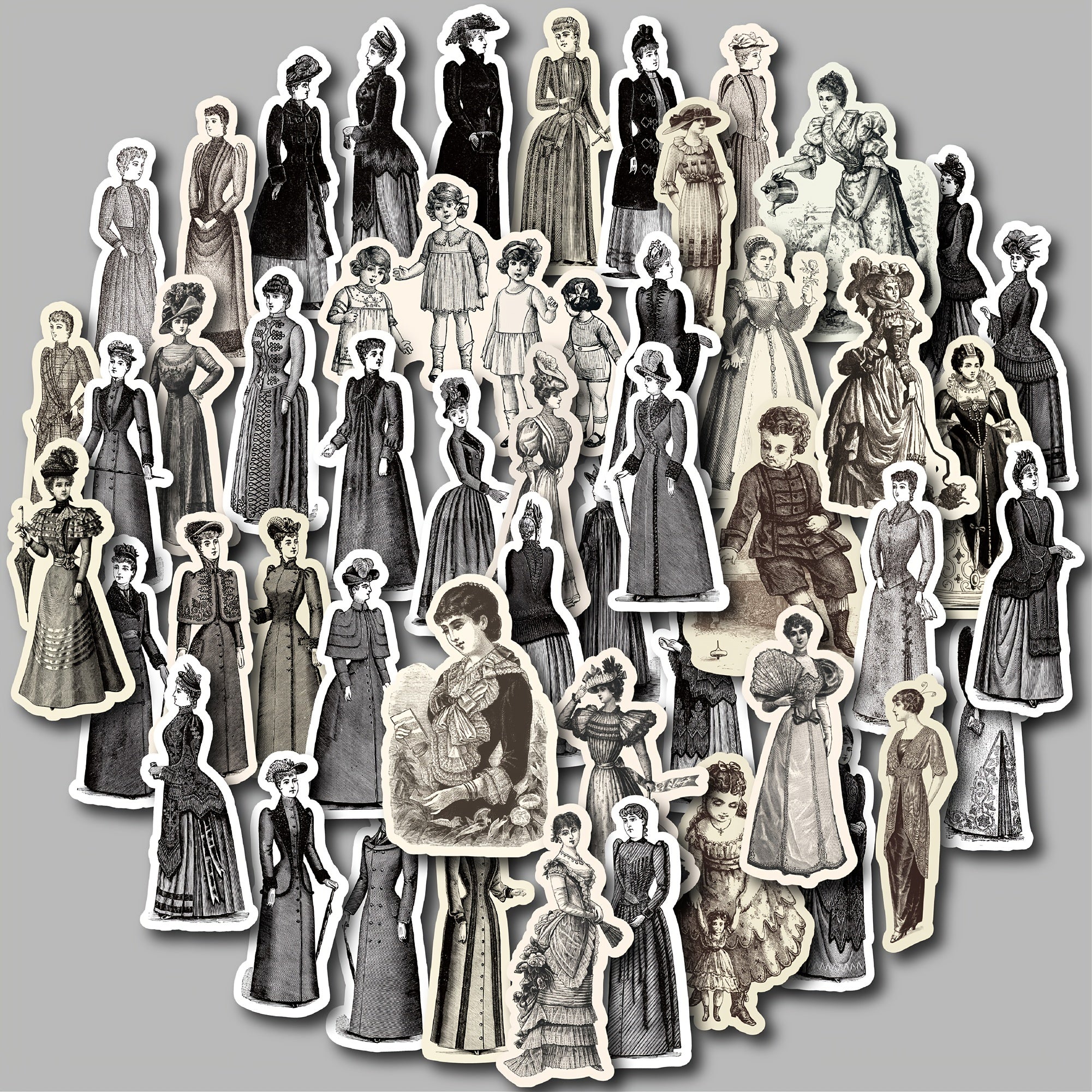 50pcs Vintage Character Stickers Waterproof for Scrapbooking Journals & Crafts
