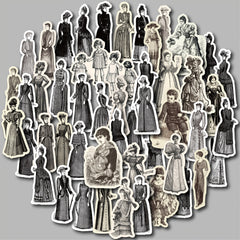 50pcs Vintage Character Stickers Waterproof for Scrapbooking Journals & Crafts