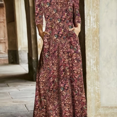 Plus Size Long Sleeve V Neck Maxi Dress With Pockets