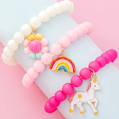 3pcs Girls Beaded Bracelets Unicorn Rainbow Flower Pendant