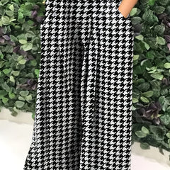 Plus Size Wide Leg Houndstooth Print Pants with Pockets