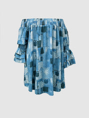  Denim Off Shoulder Midi Dress Women's Plus Casual Loose Fit