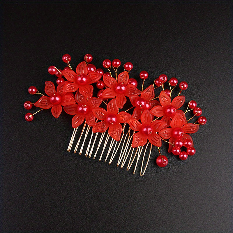 Crystal Flower Hair Comb Wedding Bridal Hair Comb Faux Pearl Flower Insert Comb