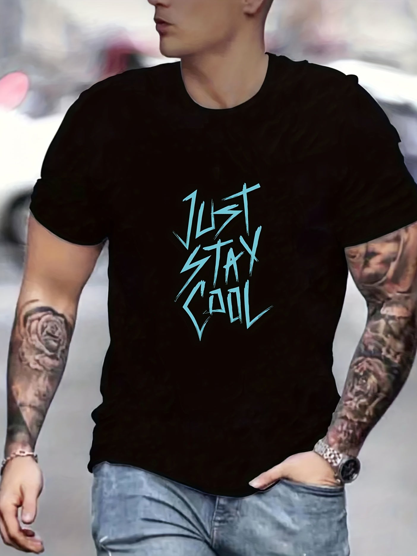Just Stay Print Men's Graphic Crew Neck Active T shirt