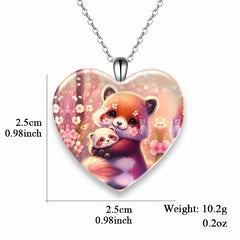 Heart Shaped Raccoon Crystal Pendant Necklace for Christmas Banquet