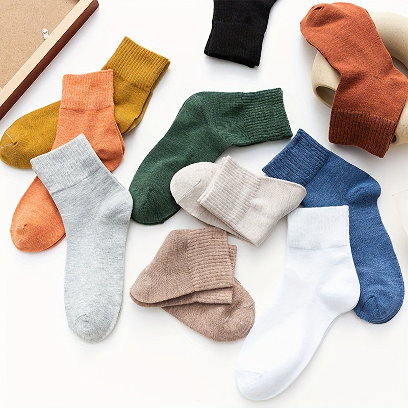 10 Pairs Women's Breathable Mid Tube Socks Solid Color Stockings