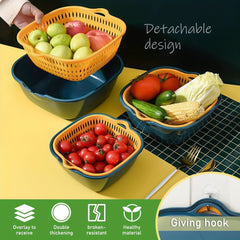2-in-1 Vegetable Washing Basket Set - Drain Basin & Strainer for Food Cleaning
