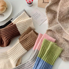 5 Pairs Colorblock Crew Socks Soft & Comfy Women's Stockings