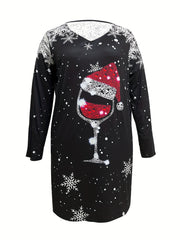  Christmas Casual Dress Women's Plus Graphic & Snowflake Print