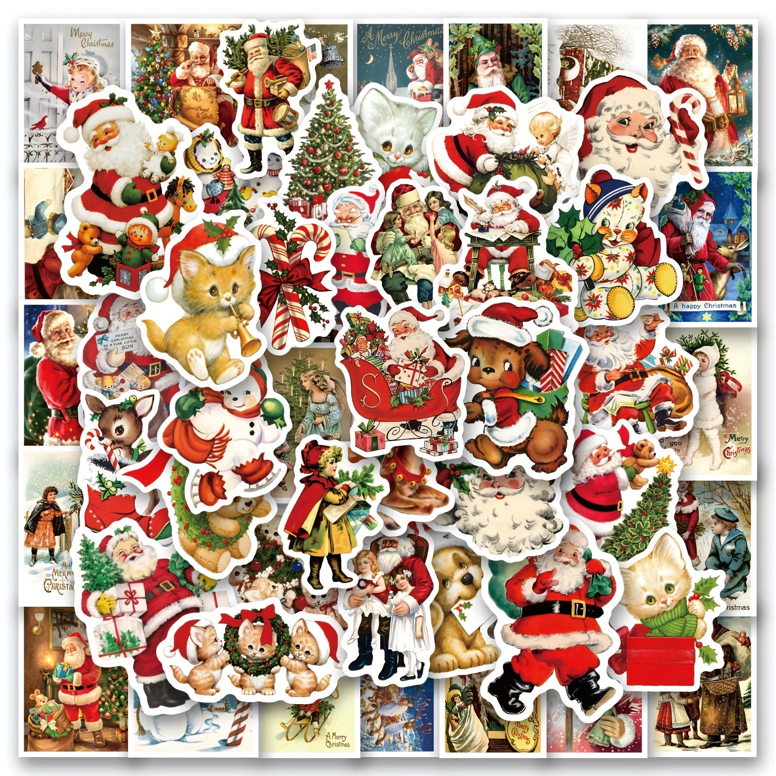 50pcs Vintage Christmas Stickers Merry Xmas Santa Claus Holiday Label Stickers