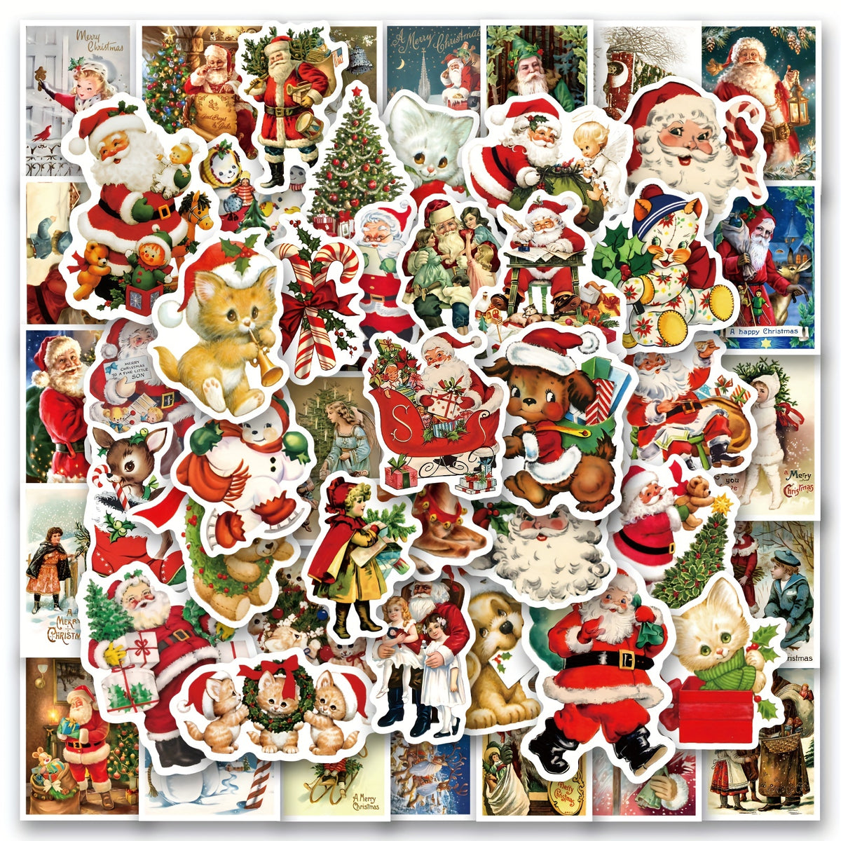 50pcs Vintage Christmas Stickers Merry Xmas Santa Claus Holiday Label Stickers