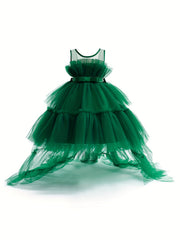 Flower Girl Tutu Gown Extra Long Tail Puffy Princess Dress
