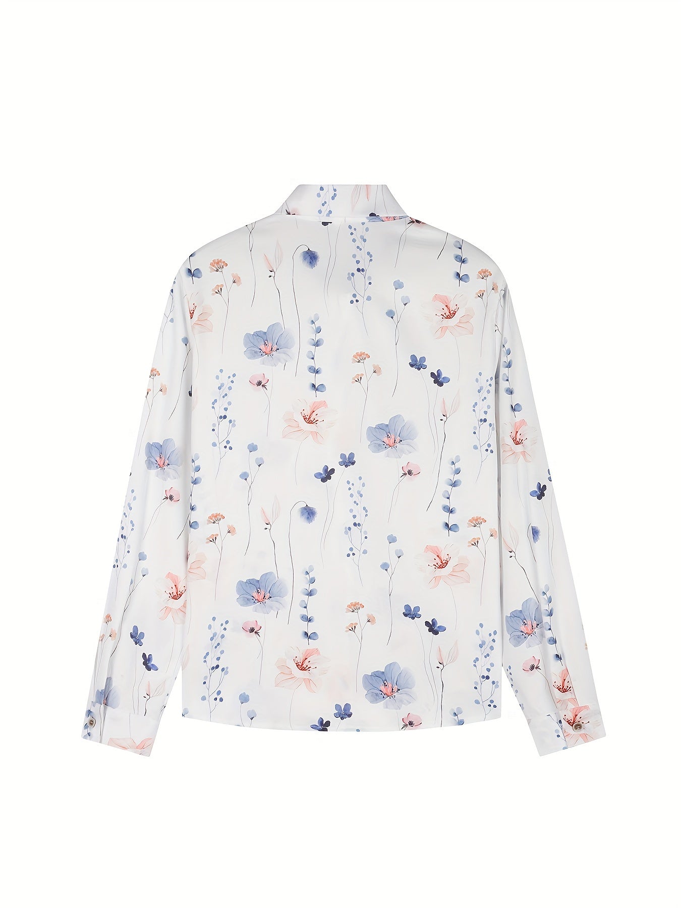  Floral Print Long Sleeve Button Up Collar Shirt
