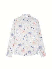  Floral Print Long Sleeve Button Up Collar Shirt