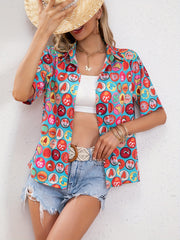  Fruit Print Short Sleeve Button Up Vacay Shirt