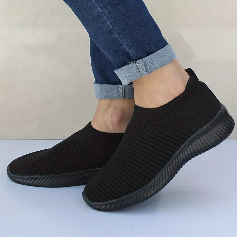 Women's Slip On Walking Shoes Flying Woven Casual Flat Shoes