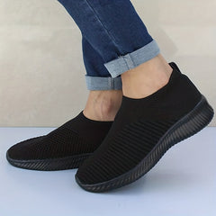 Women's Slip On Walking Shoes Flying Woven Casual Flat Shoes