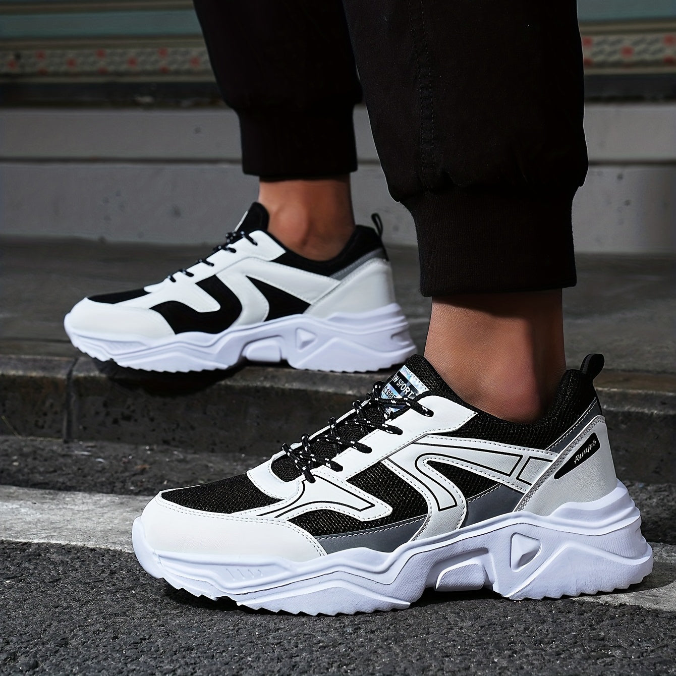 Solid Mesh Lace Up Casual Dad Shoes Unisex Outdoor Running Shoes