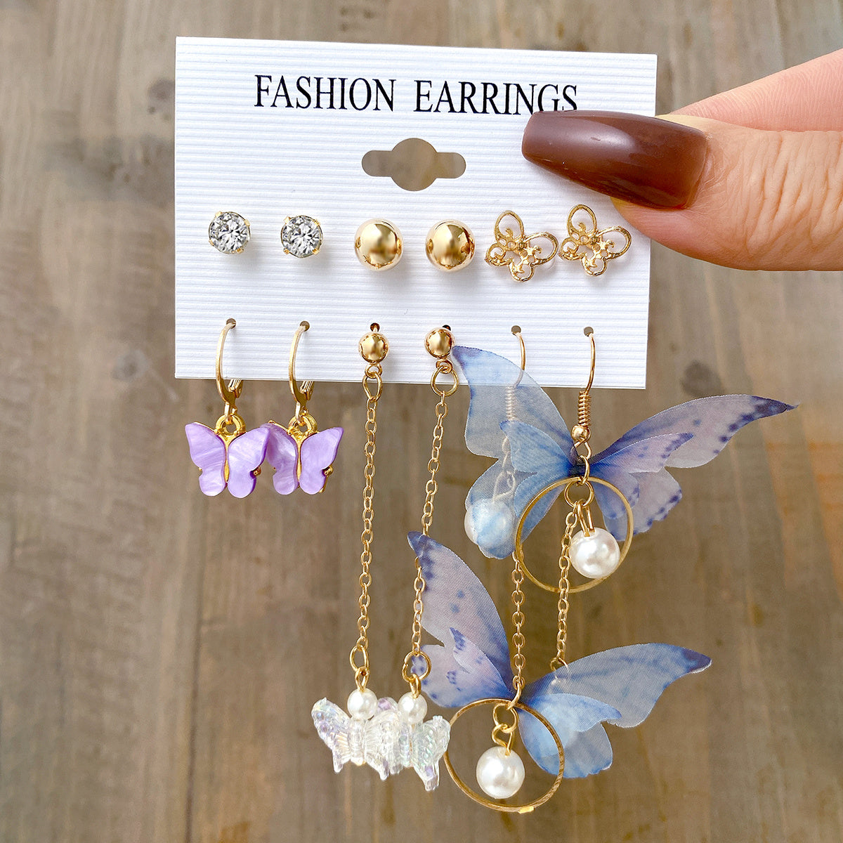 6 Pairs Butterfly Pearl Earrings Set