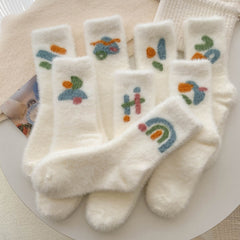 8 Pairs Cartoon Graffiti Socks Comfy & Fuzzy Women's Stockings