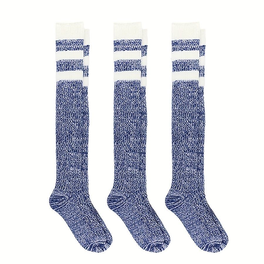 3 Pairs Striped Calf Socks College Style Warm Knee High Socks Women's