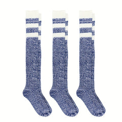 3 Pairs Striped Calf Socks College Style Warm Knee High Socks Women's