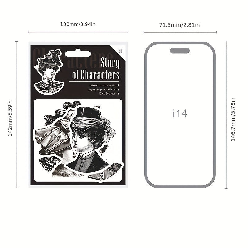 30 Sheets Retro Characters DIY Decoration Stickers - 6 Styles