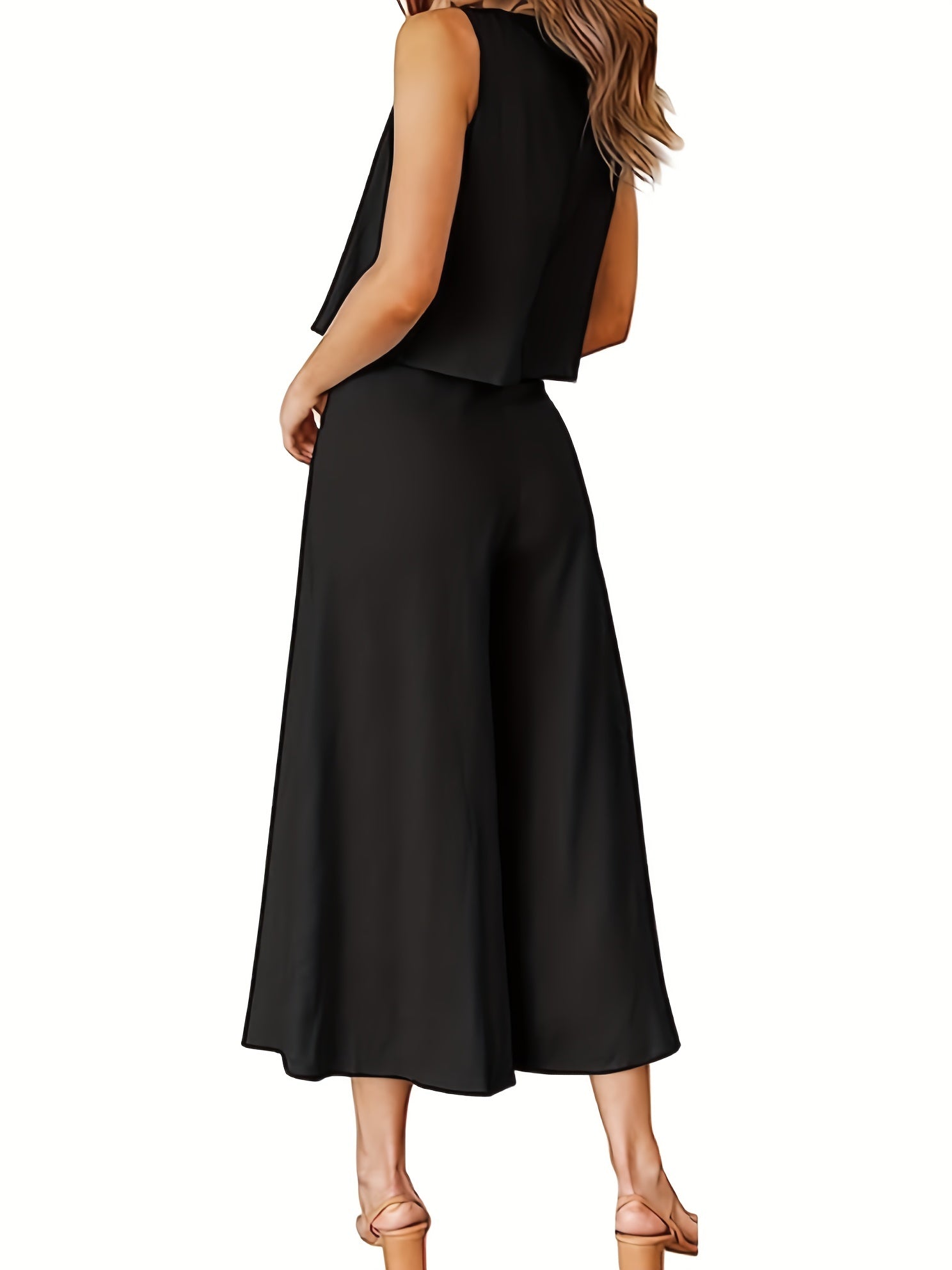  Solid Tank Top & Wide Leg Pants Set